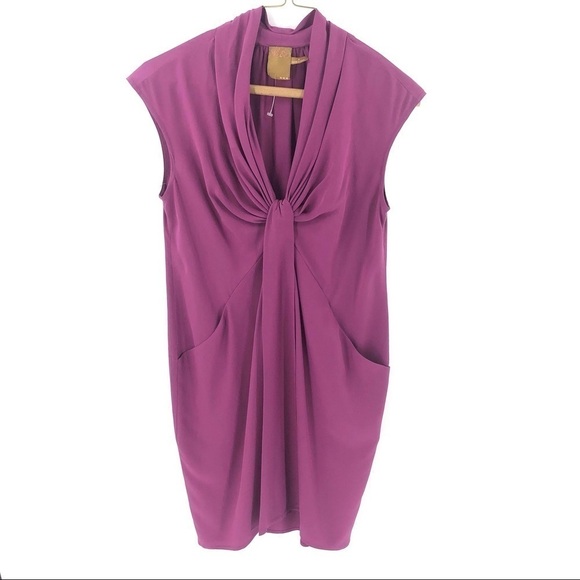 Ali Ro 100% Silk Twist Shift Dress With Pockets Purple Size 4 - Picture 1 of 9
